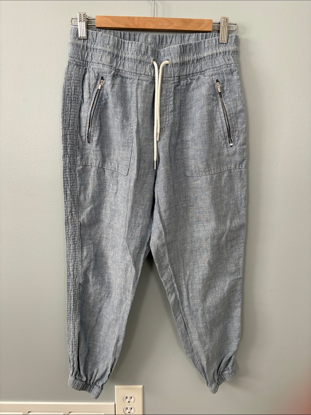 Athleta Light Blue Drawstring Linen Jogger Pants